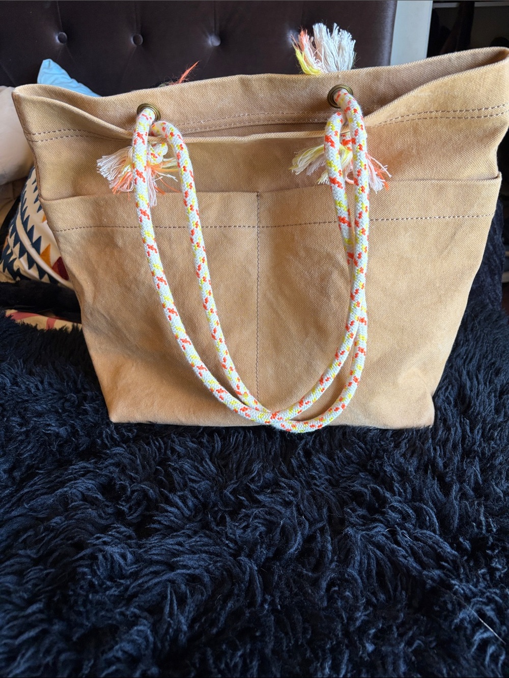 Madewell  Canvas Tote in Tan with Patterned Rope Handles